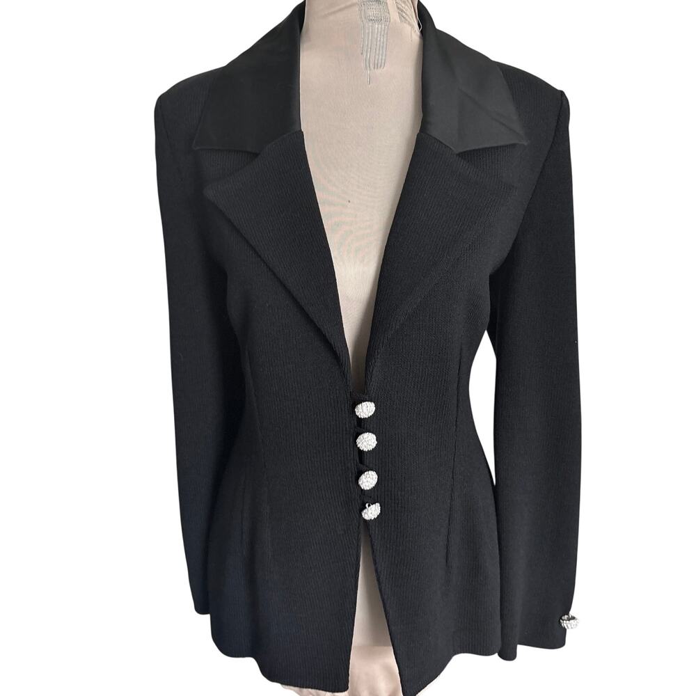 St. John Evening by Marie Gray Luxury Santana Knit Satin Lapel Jacket MSRP $1895